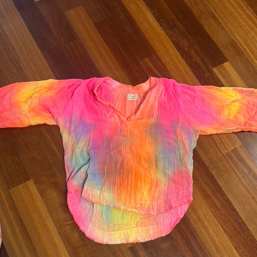 9 Seed Colorful Tie-Dye gauze coverup/shirt